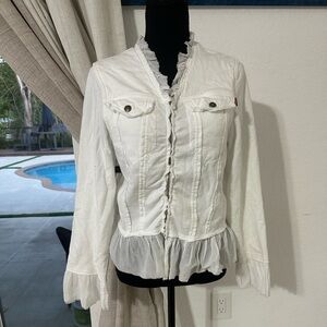 Hard Tail Forever Women’s Front Zip Couture Jean Jacket In White Y2K Retro Large